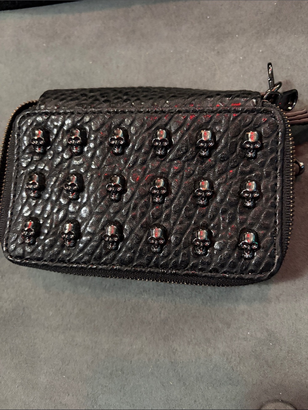 Black Skull-Embellished Zip Wallet - Women